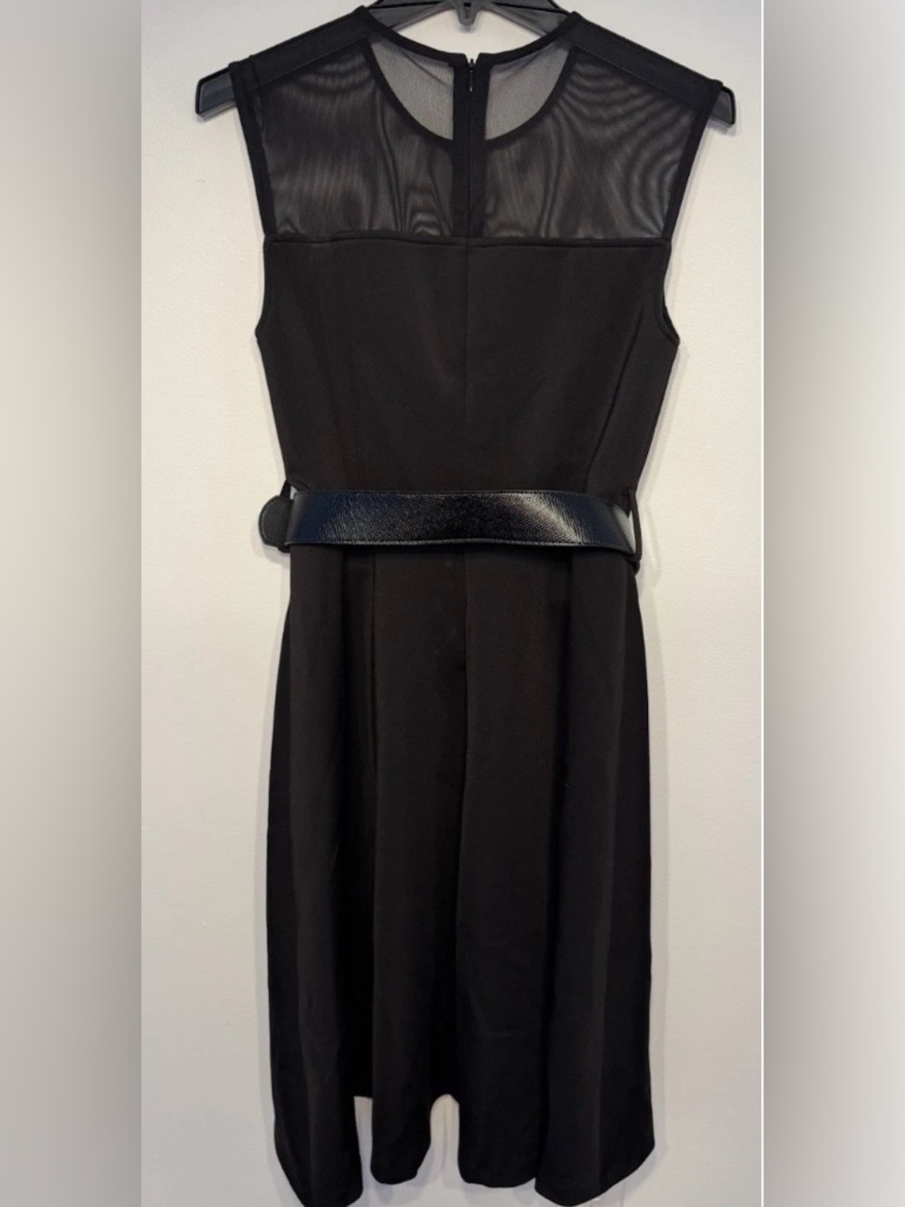 Donna Karan New York NWT Black Mesh Belted Midi Dress Size 4 - Picture 3 of 5